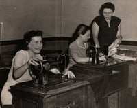 Photograph of a sewing class at the Jewish Educational Center in St. Paul, 1945.