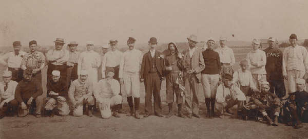 Portrait of Fats-and-Leans baseball teams standing together