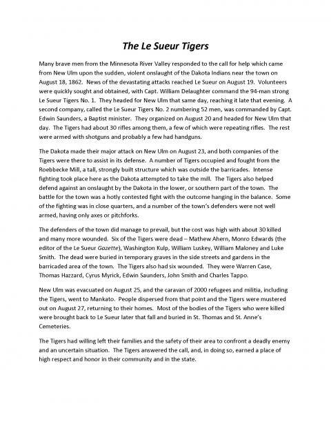Le Sueur Tigers history