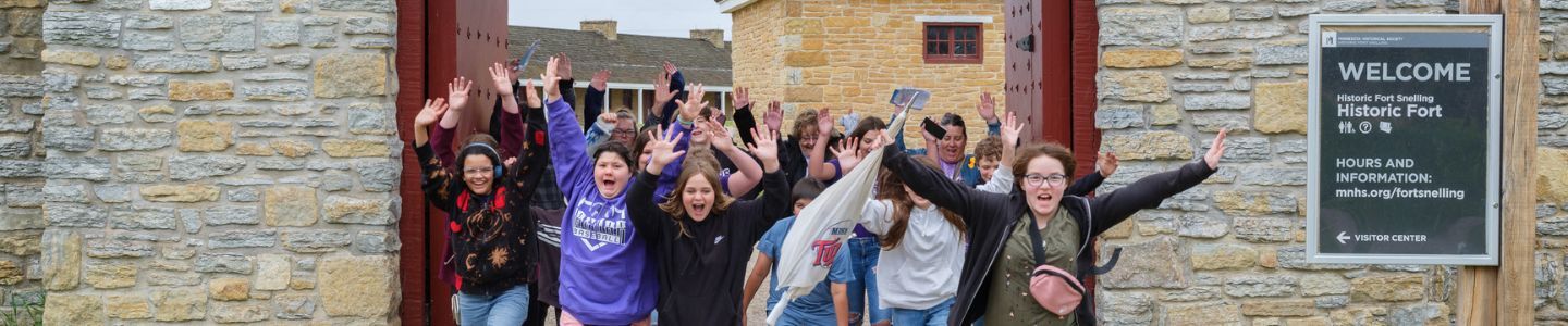 Children entering Historic Fort Snelling on a field trip Children entering Historic Fort Snelling on a field trip