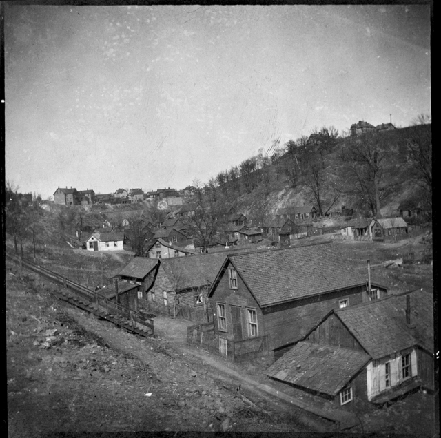 Black and white photograph of Swede Hollow, ca. 1898
