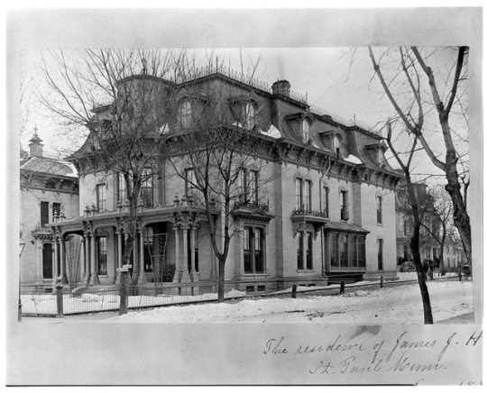 Black and white photograph of James J. Hill residence on Ninth and Canada, St. Paul, 1884.
