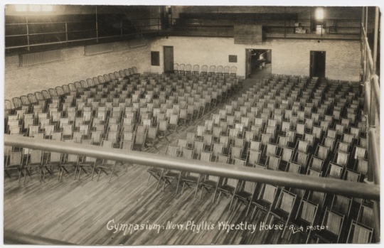 Black and white photograph of the gymnasium, at the Phyllis Wheatley House, ca. 1925.