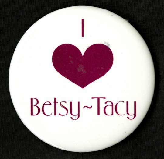 Color image of a I love Betsy-Tacy pinback button, manufacturer unknown, c.1990-1994.