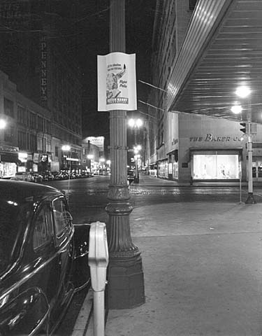 Fight Polio poster for Sister Kenny Institute on light pole, downtown Minneapolis.