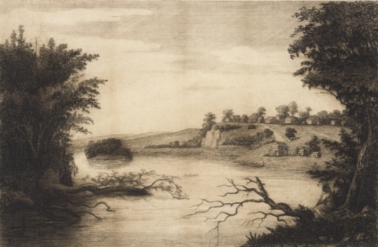 The village of St. Paul, 1844. Etching by Charles William Post.