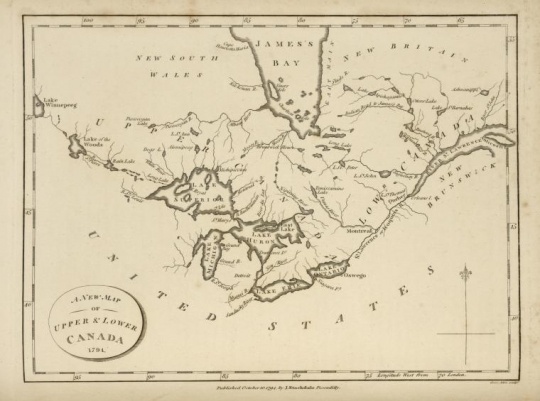 Color scan of A new map of Upper and Lower Canada, 1794. Image is from the New York Public Library Digital Collections.