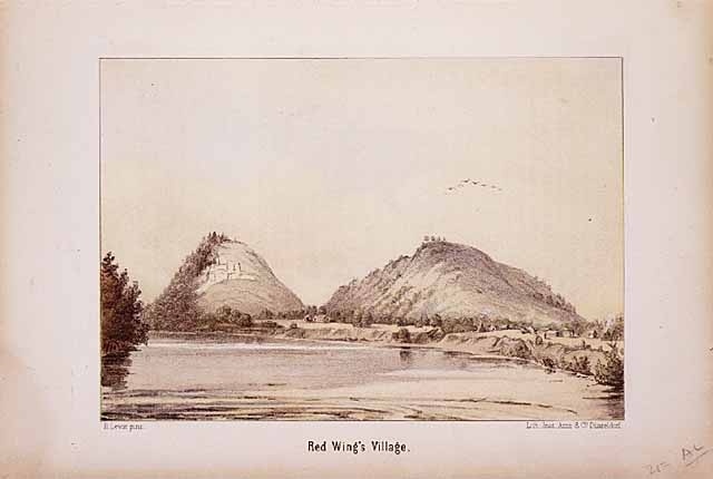 Color lithograph of Red Wings village in 1855.
