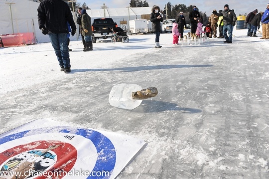 Eelpout curling competition at the International Eelpout Festival, 2015. Photo by Josh Stokes.
