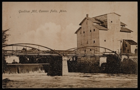 Black and white photograph of Goodhue Mill, Cannon Falls, 1909.