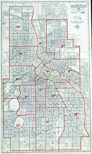 Color scan of a City of Minneapolis Election Map, 1946.