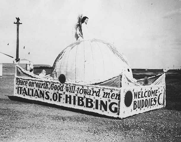 Sons of Italy Fourth of July float, Hibbing, 1930.