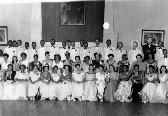Black and white photograph of members of the Credjafawn Social Club, ca. 1950.