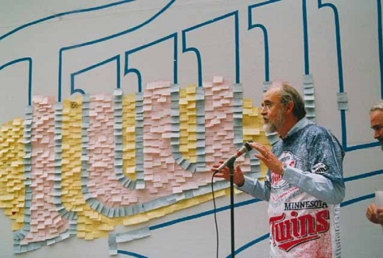 Color image of the 3M Post-it Note fan board for the World Series, 1991.