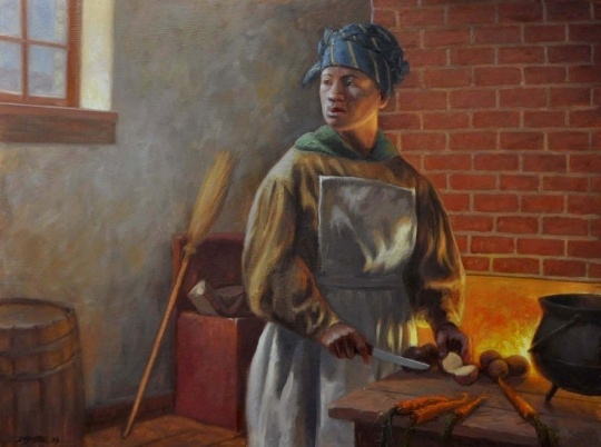 Oil on canvas painting depicting Harriet Scott at Fort Snelling by David Geister, 2013.