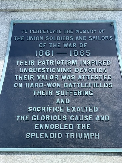 Plaque on Soldiers and Sailors Memorial