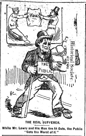 Black and white scan of The real sufferer. Minneapolis Journal, April 15, 1889.