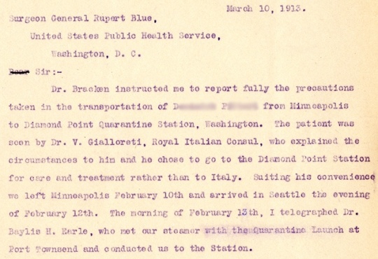 Letter to Surgeon General on transportation of patient D.P.