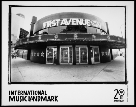 Black and white photograph of First Avenue, 29 North Seventh Street, Minneapolis, ca. 1990. Photograph by Dan Corrigan.