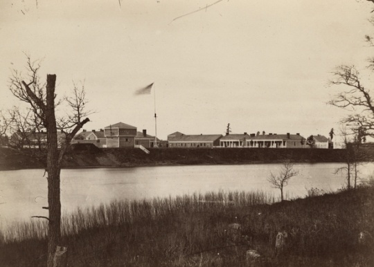Black and white photograph of Fort Ripley, 1862.