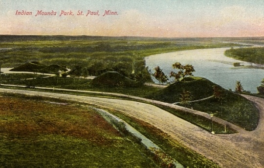Colorized post card view of Indian Mounds Park, 1904.