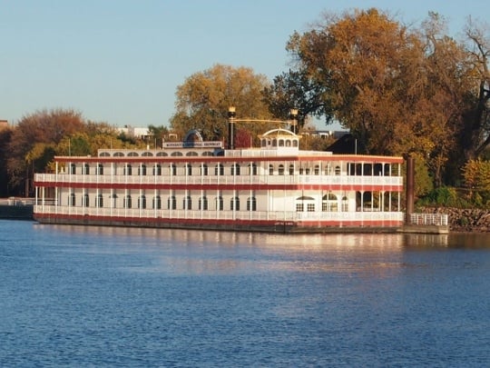 Minnesota Centennial Showboat moored at Harriet Island Regional Park