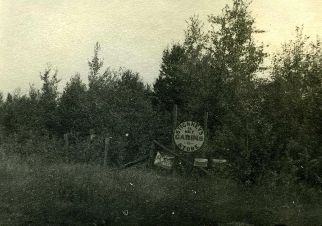 Stickneys Cabins and Store sign ca.1940-1