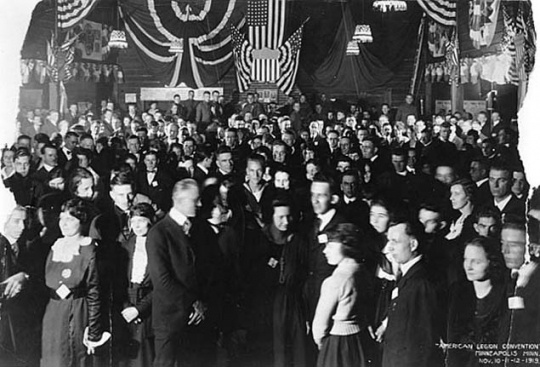 Black and white photograph of an audience at the American Legion National Convention, Minneapolis, 1919.