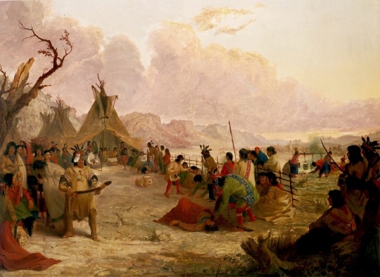 Painting of a Medicine Dance of the Dakota, 1849. Painting by Seth Eastman.