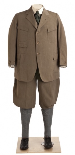 Color image of riding habit clothing worn by James J. Hill. Clothing made by Schaub Brothers, Inc.