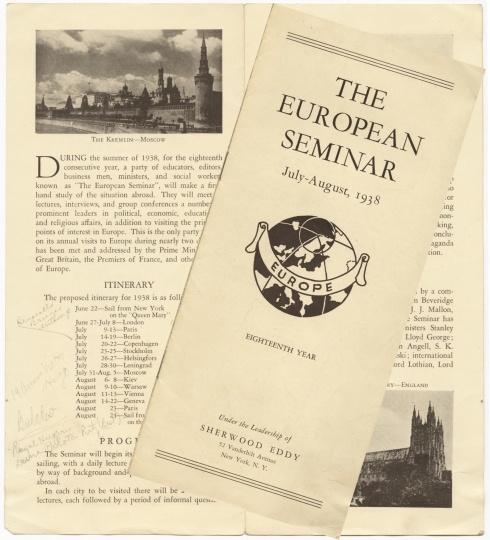 Color scan of The European Seminar, July-August, 1938 pamphlet.