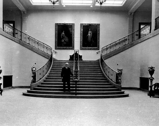 Walker Art Gallery T.B. Walker standing on Grand Stairway, Minneapolis