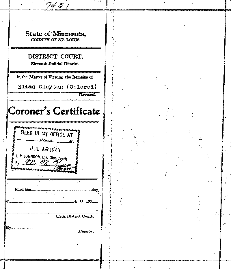 Elias Clayton. No. 7431. June 30, 1920.--Gov't Record(s)--Coroner's Certificate (gif)