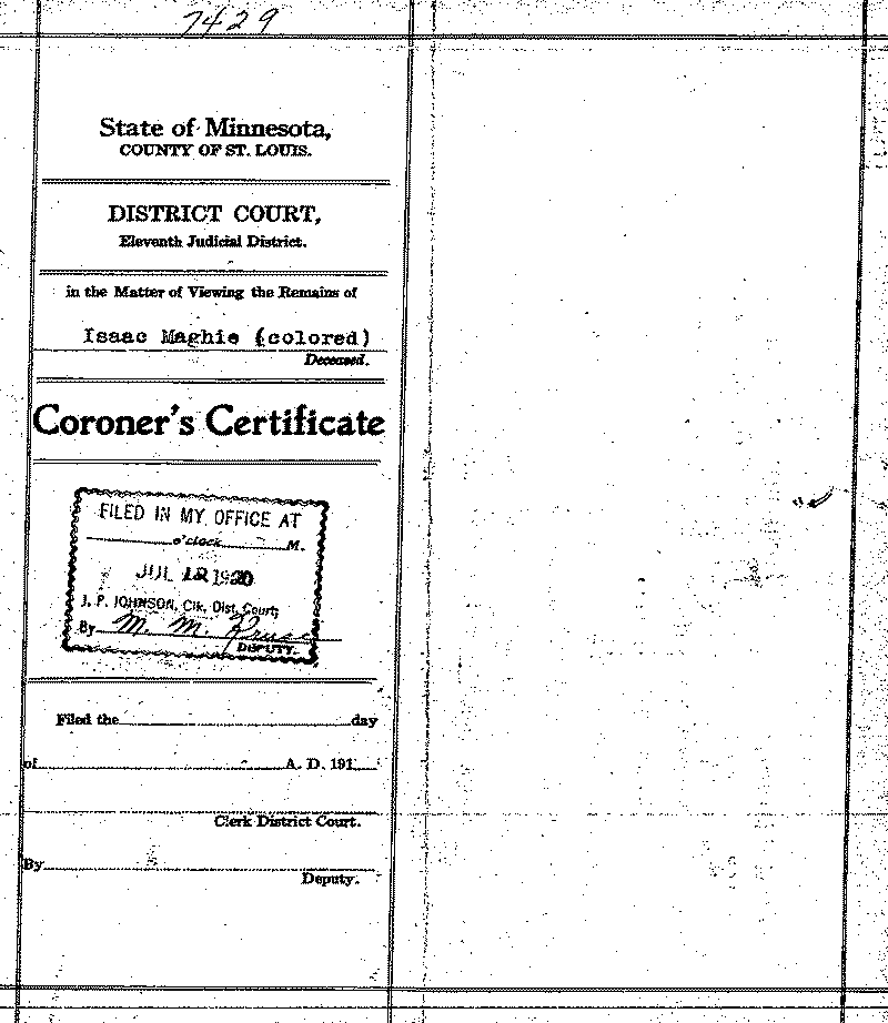 Isaac McGhie. No. 7429. June 30, 1920. --Gov't Record(s)--Coroner's Certificate (gif)