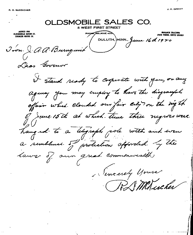 Letter from R.D. McKercher to J. A. A. Burnquist, June 16, 1920.