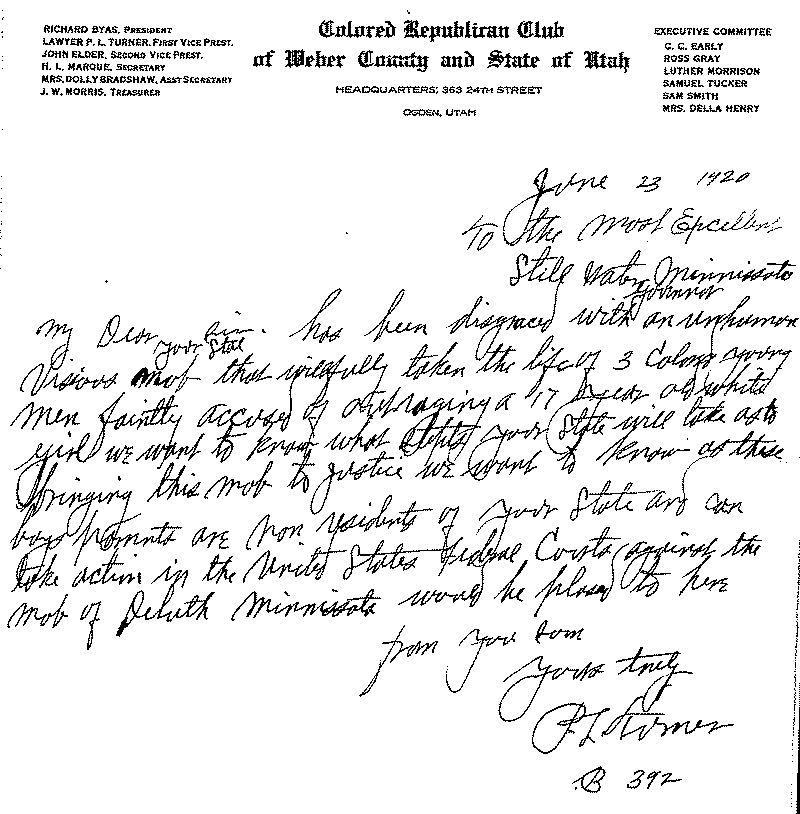 Letter from P. L. Turner to J. A. A. Burnquist, June 23, 1920.