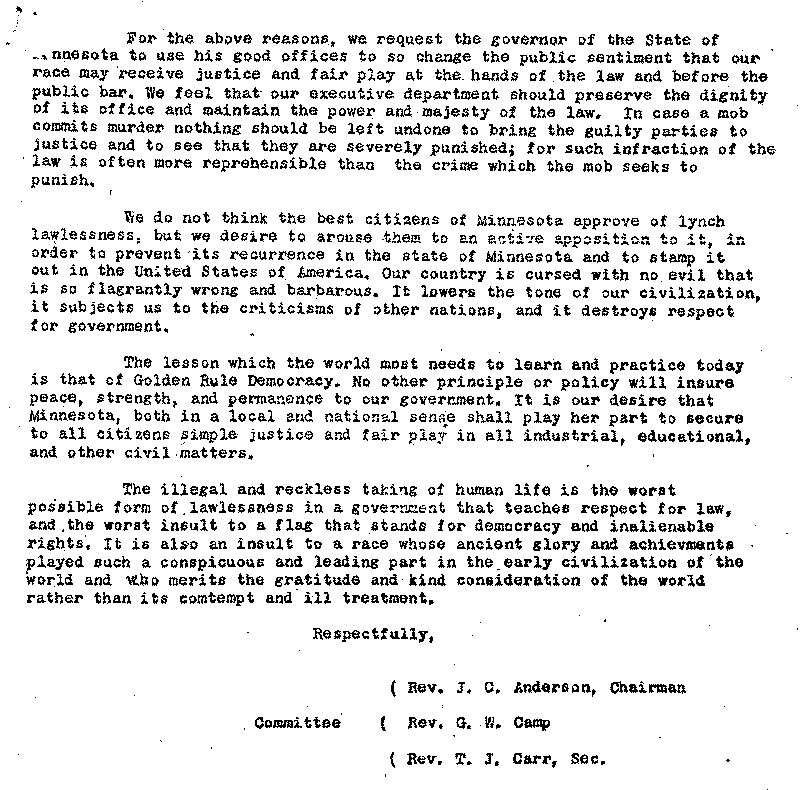 Memorial from the Colored Ministers of Minnesota, July 21, 1920. [Copy 1]. --Correspondence (gif)