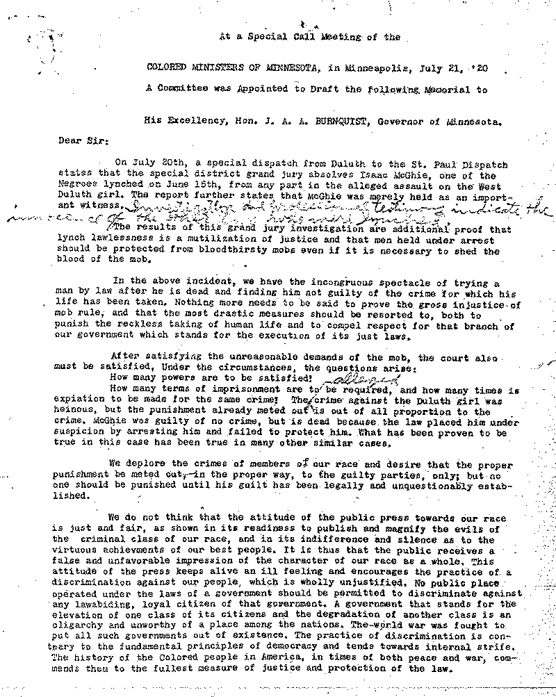 Memorial from the Colored Ministers of Minnesota, July 21, 1920. [Copy 2].--Correspondence (gif)