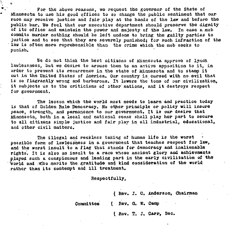 Memorial from the Colored Ministers of Minnesota, July 21, 1920. [Copy 2].--Correspondence (gif)