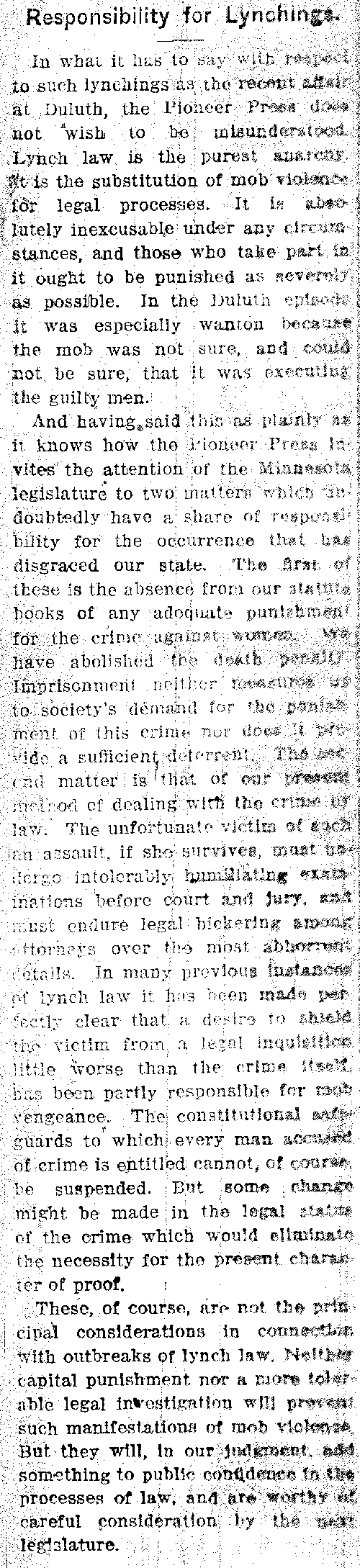 Responsibility for Lynchings.