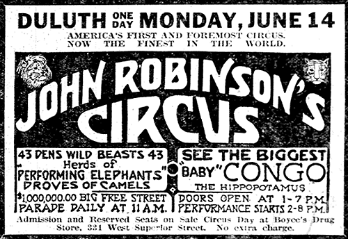 Advertisement for the John Robinson Circus. Advertisement for the John Robinson Circus.