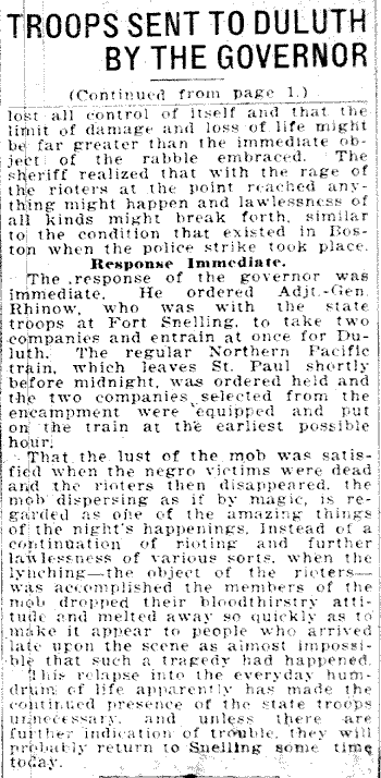 Troops Sent to Duluth by the Governor.--Newspaper(s) (gif)