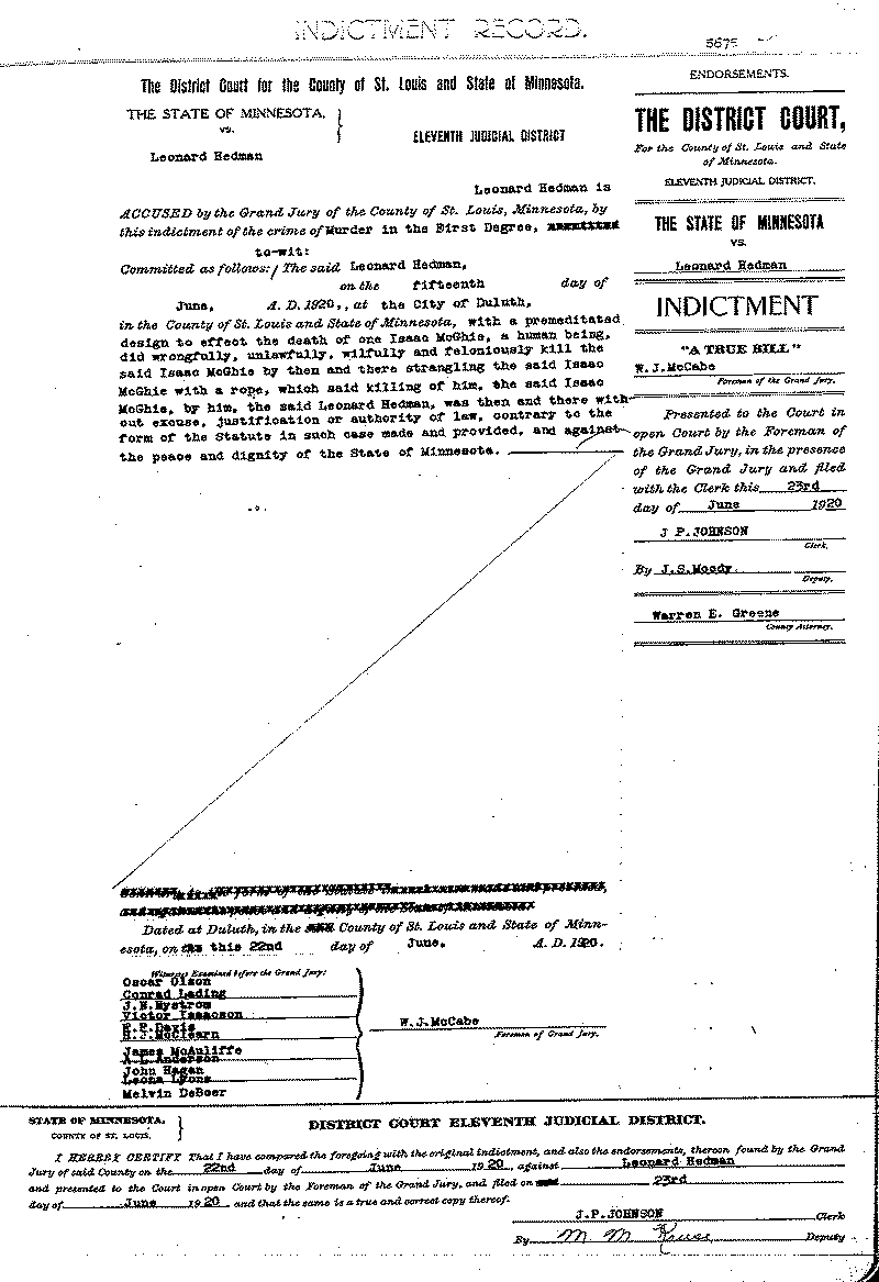 Leonard Hedman.  Case File No. 5675.  June-August 1920.