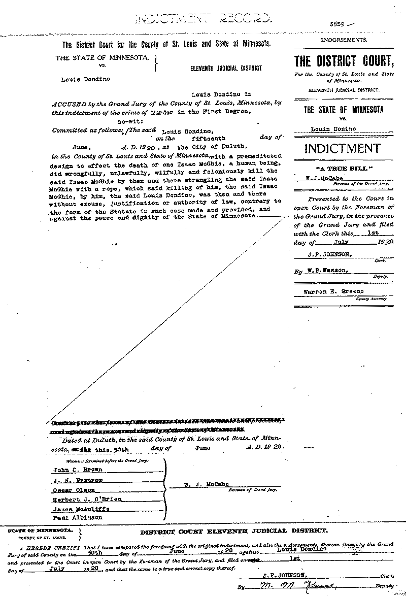 Louis Dondino. Case File No. 5689. June-August 1920.