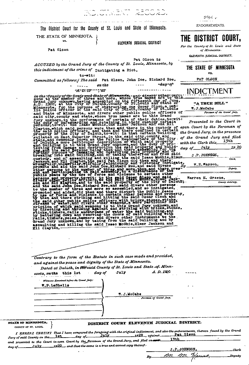Pat Olson. June-Case File No. 5694. June-August 1920.