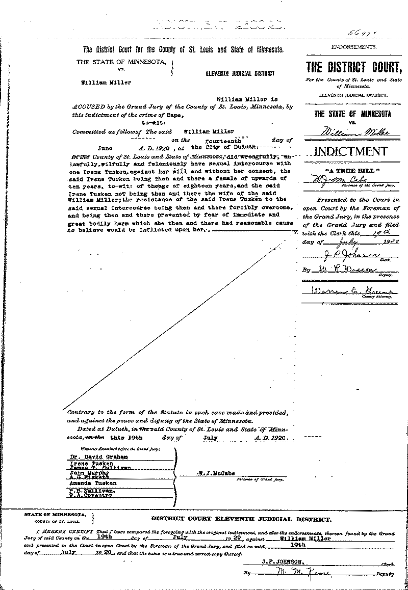 William Miller. Case File No. 5697. June-August 1920.