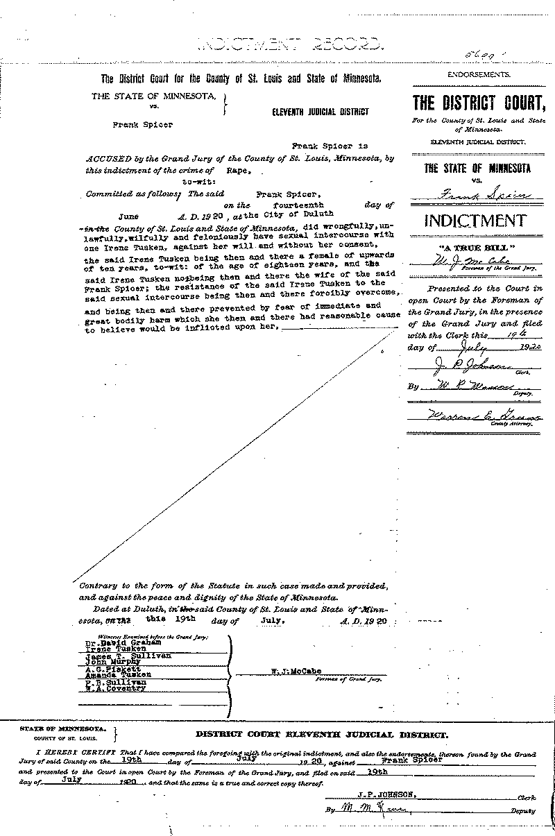 Frank Spicer. Case File No. 5699. June-August 1920.