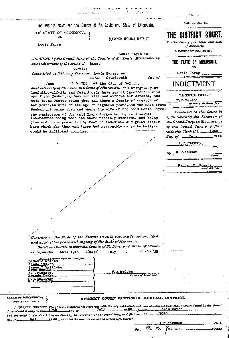 Louis Hayes. Case File No. 5700. June-August 1920.