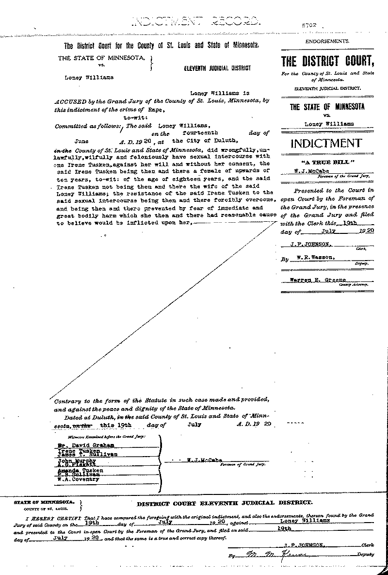 Loney Williams. Case File No. 5702. June-August 1920.