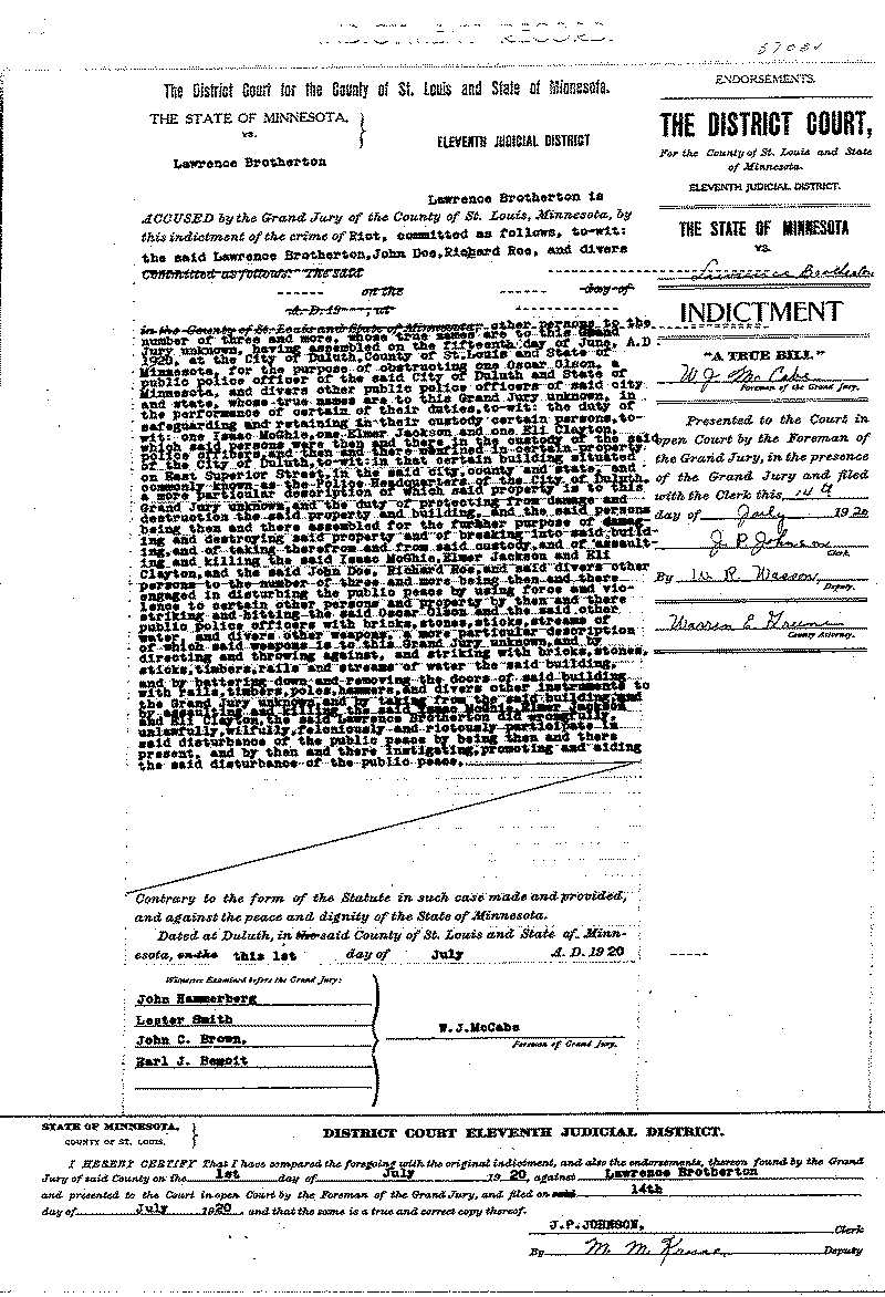 Lawrence Brotherton. Case File No. 5705. June-August 1920.